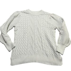 Crown & Ivy White Cable Knit Sweater Plus Size 1XL Puff Sleeve Winter